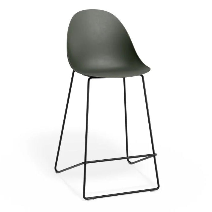 Contemporary Pebble Shell Seat Stool - Olive Green - 65cms