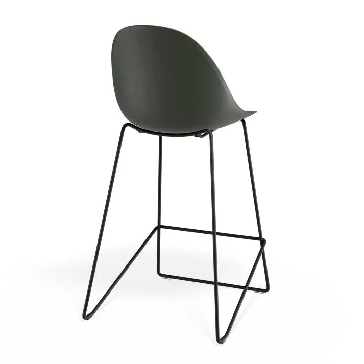 Contemporary Pebble Shell Seat Stool - Olive Green - 65cms