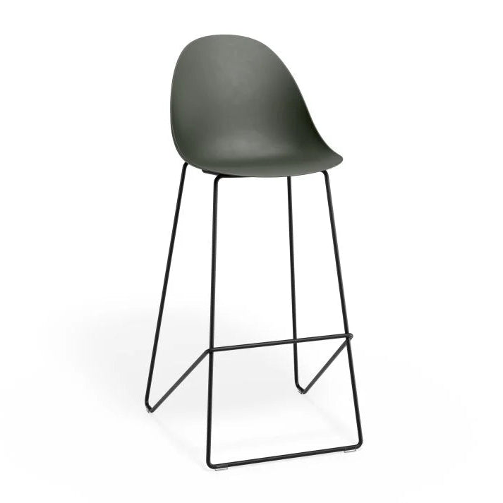 Contemporary Pebble Shell Seat Stool - Olive Green - 75cms