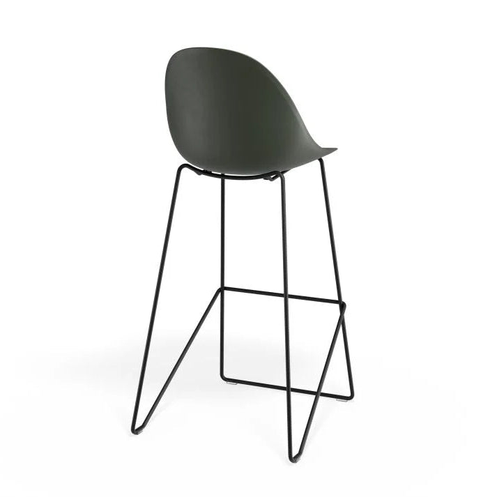 Contemporary Pebble Shell Seat Stool - Olive Green - 75cms