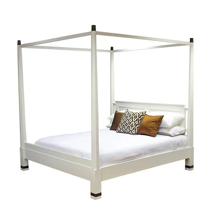 Contemporary Pencil Four Poster King Size Bed - White