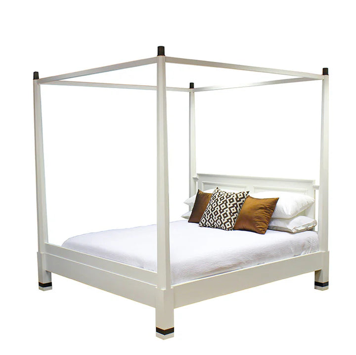 Contemporary Pencil Four Poster Queen Size Bed - White