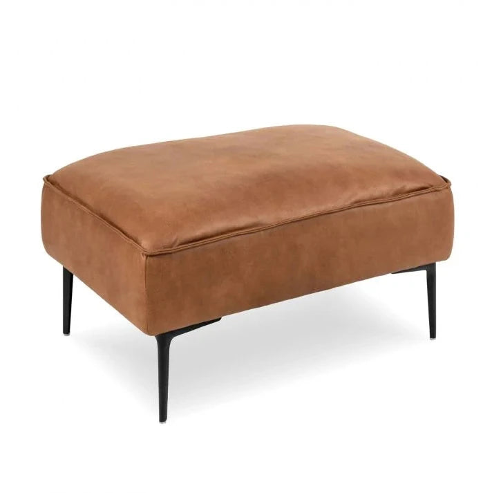 Contemporary Style Enzo Leather Mix Ottoman - Tan