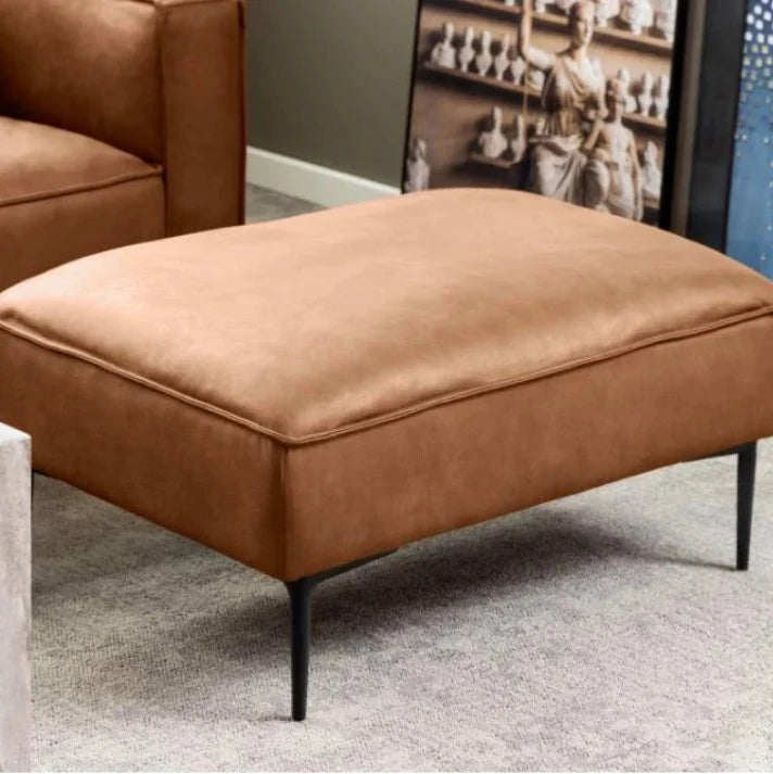 Contemporary Style Enzo Leather Mix Ottoman - Tan