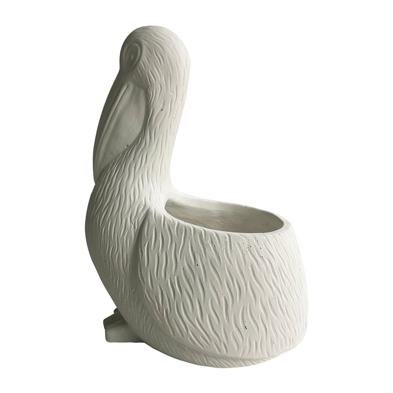 Contemporary White Pelican Planter with Hole Plug - 19x14x24cms