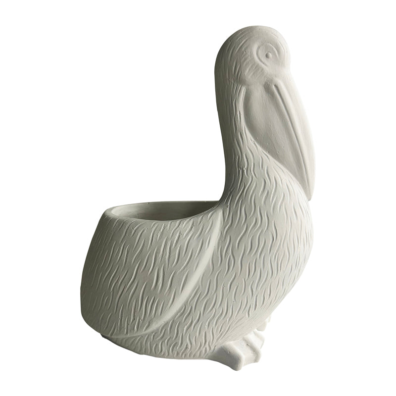 Contemporary White Pelican Planter with Hole Plug - 19x14x24cms