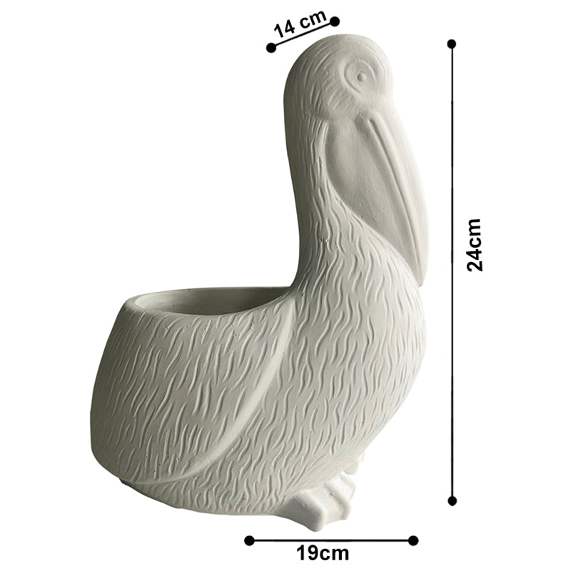 Contemporary White Pelican Planter with Hole Plug - 19x14x24cms