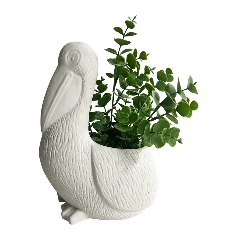 Contemporary White Pelican Planter with Hole Plug - 19x14x24cms