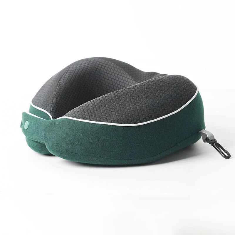 Cotton U-shaped Comfortable Neck Pillow - Green - 27x24x10cms