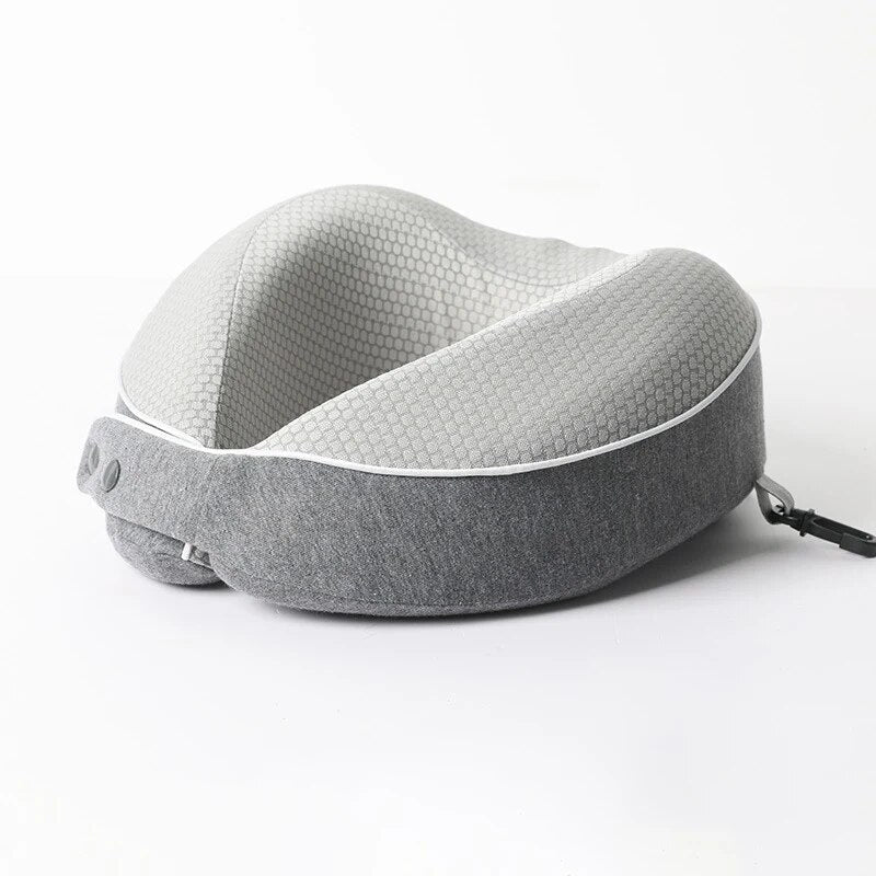 Cotton U-shaped Comfortable Neck Pillow - Grey - 27x24x10cms