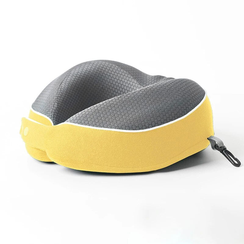 Cotton U-shaped Comfortable Neck Pillow - Yellow- 27x24x10cms