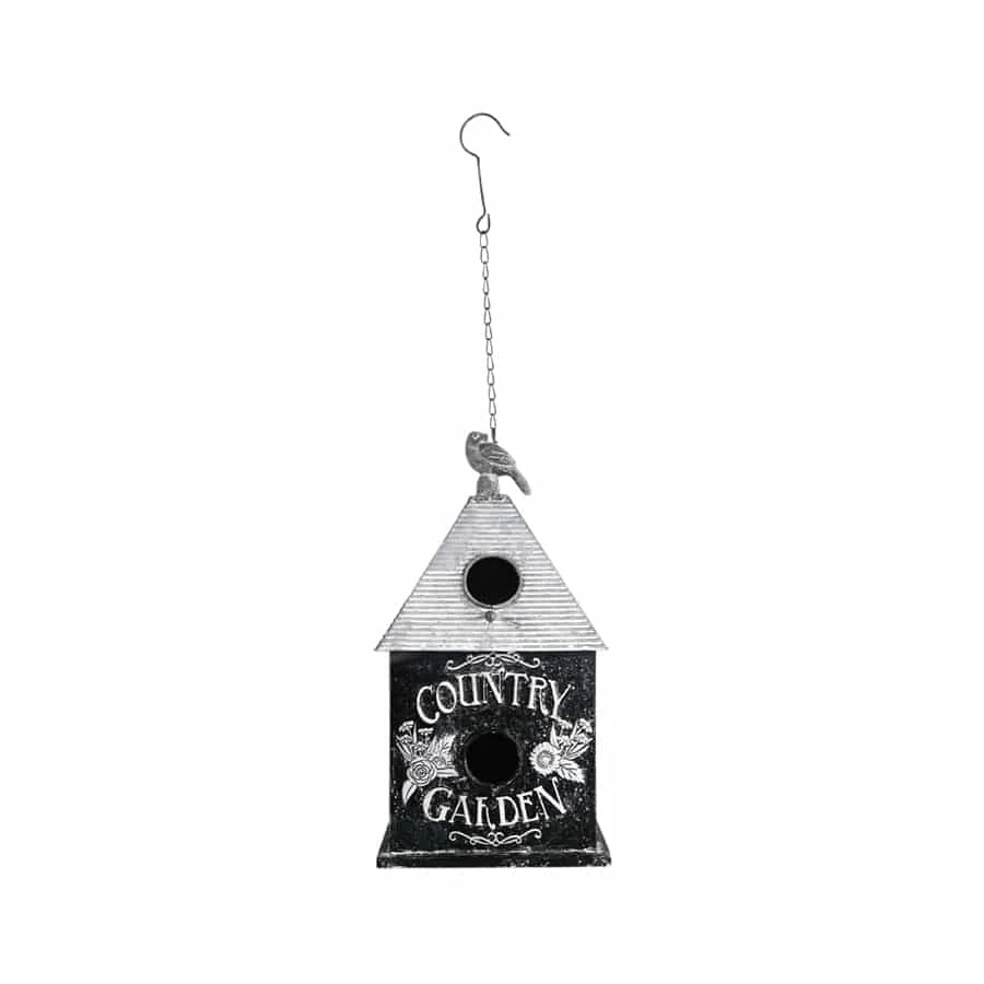 Country Garden Hanging Bird House - Black/White