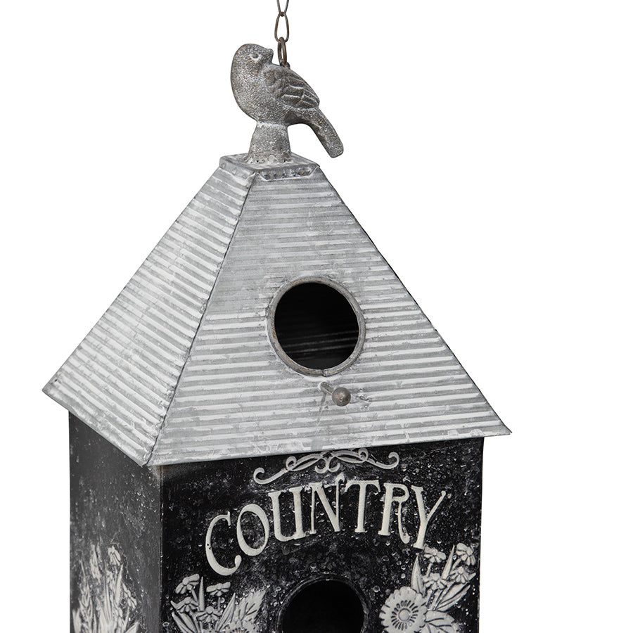 Country Garden Hanging Bird House - Black/White