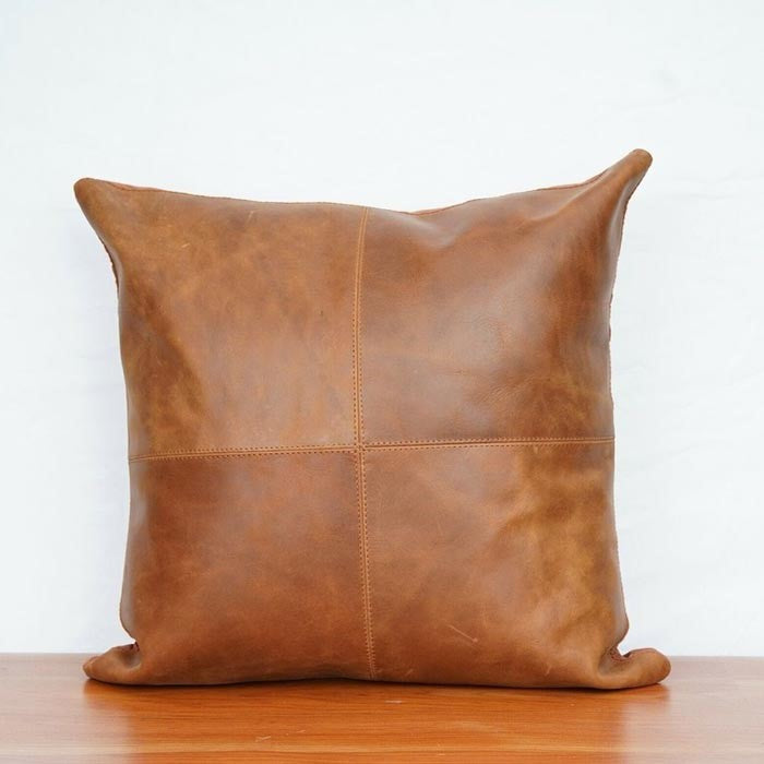 Cowhide Leather Brown Cushion Cover 45 x 45cms