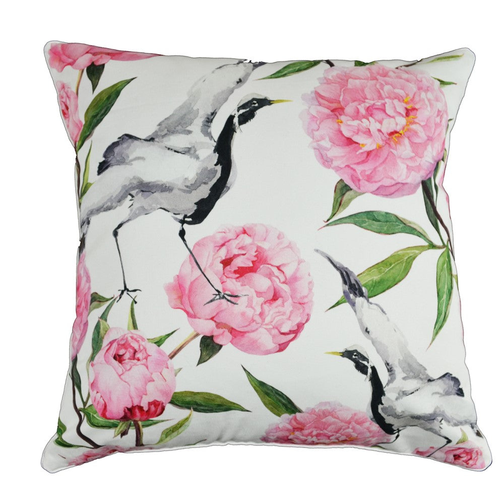 Crane Blossom Birds Cushion With Recycled Fill 45 X 45cms