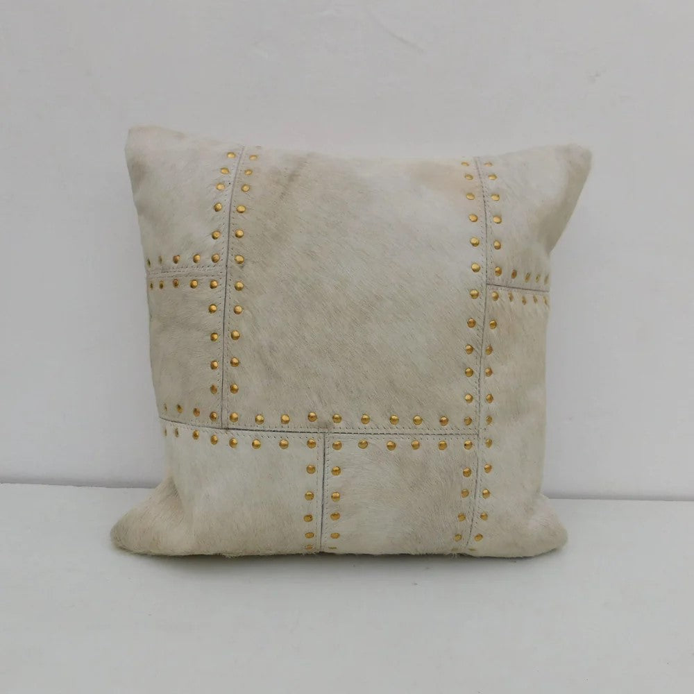 Cream Gold Cowhide Patchwork Cushion Cover 40 x 40cms