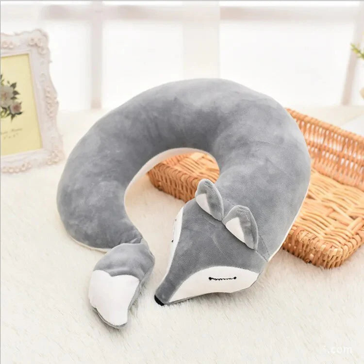 Creative Animal Cotton U-shaped Neck Pillow - Grey - 30x30x8cms