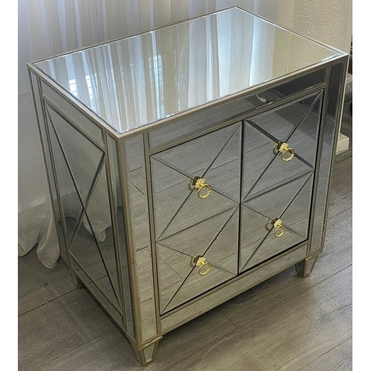 Criss Cross Mirrored Bedside Table