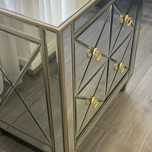 Criss Cross Mirrored Bedside Table