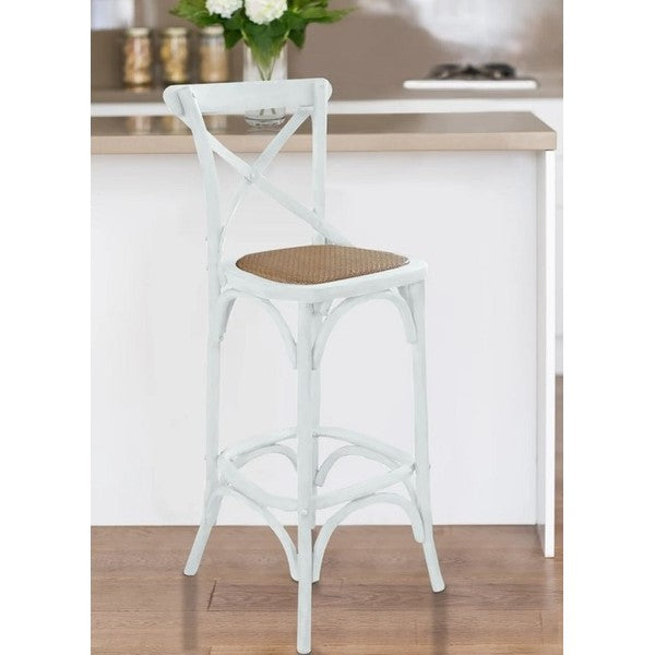 Cross Back Rattan Barstool White