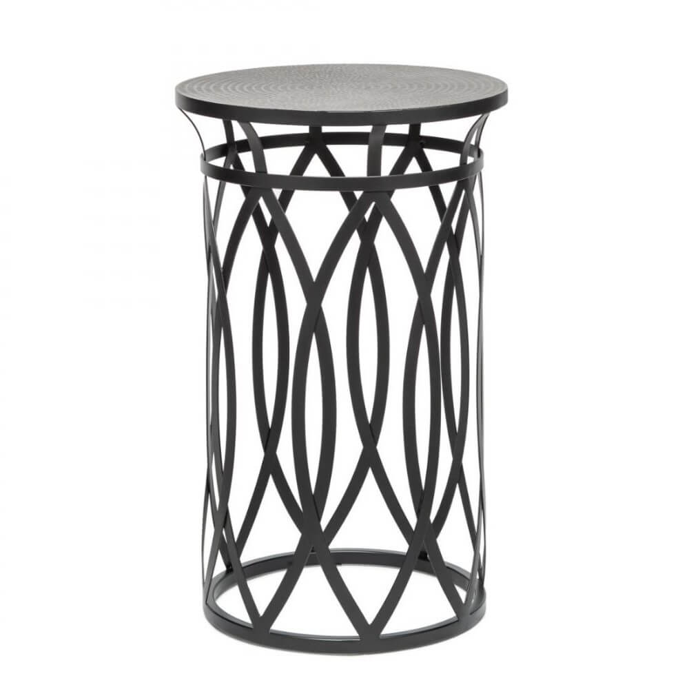 Cross Design Round Iron Black Gold Side Table