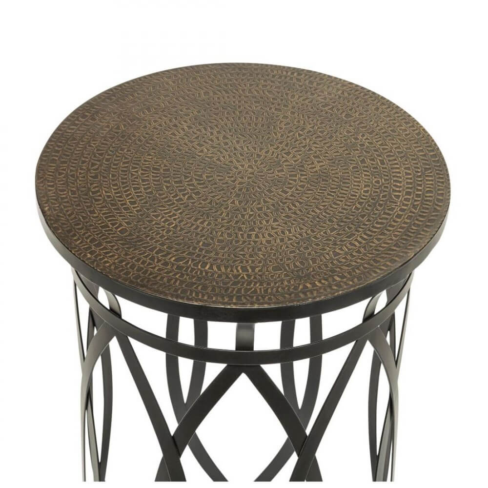 Cross Design Round Iron Black Gold Side Table