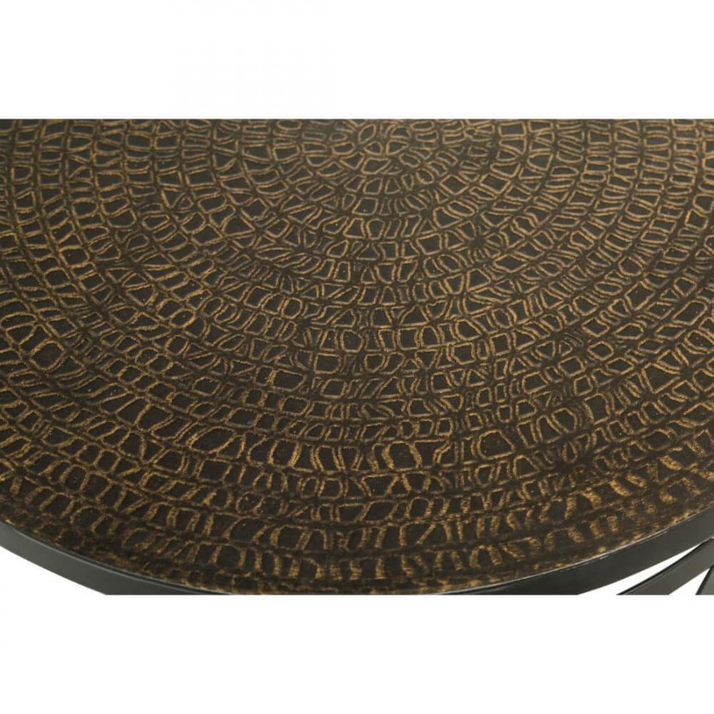 Cross Design Round Iron Black Gold Side Table