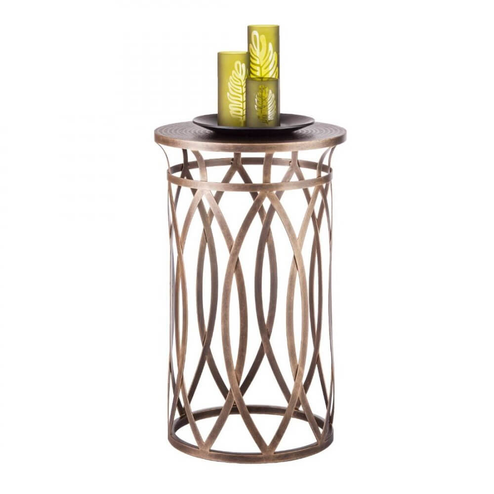 Cross Design Round Iron Brass Finish Side Table