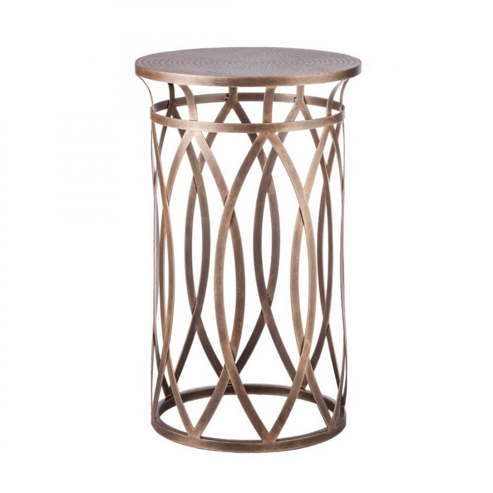 Cross Design Round Iron Brass Finish Side Table