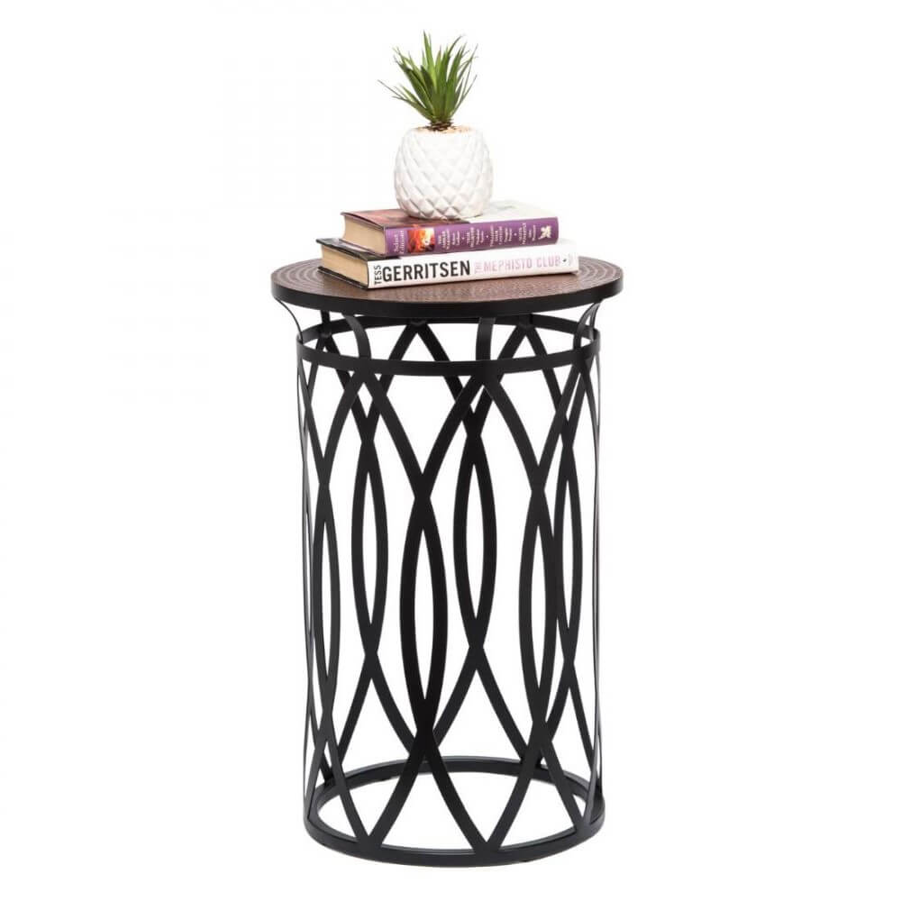 Cross Design Round Iron Copper Black Side Table