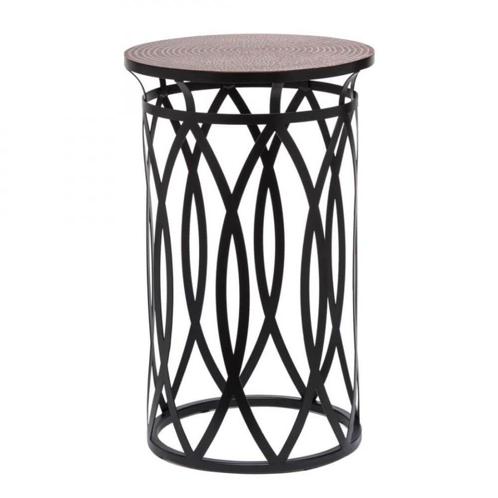 Cross Design Round Iron Copper Black Side Table