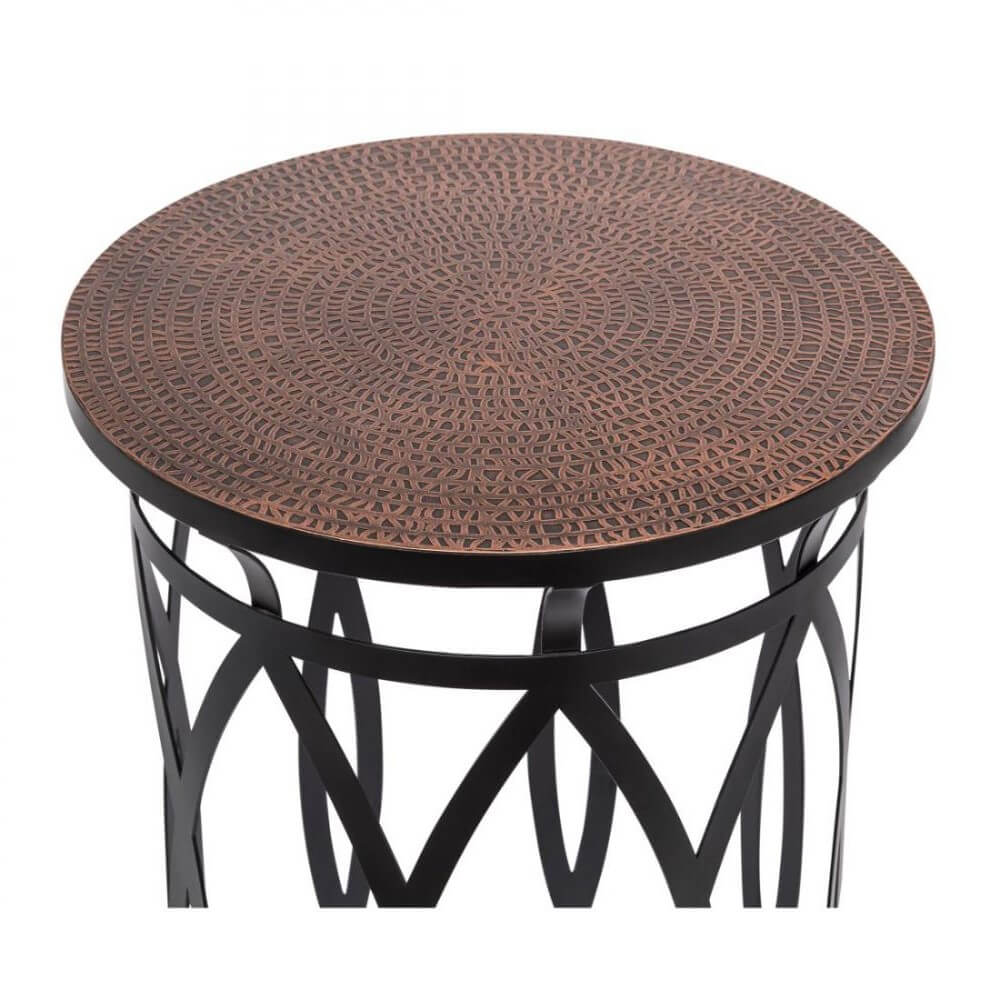 Cross Design Round Iron Copper Black Side Table