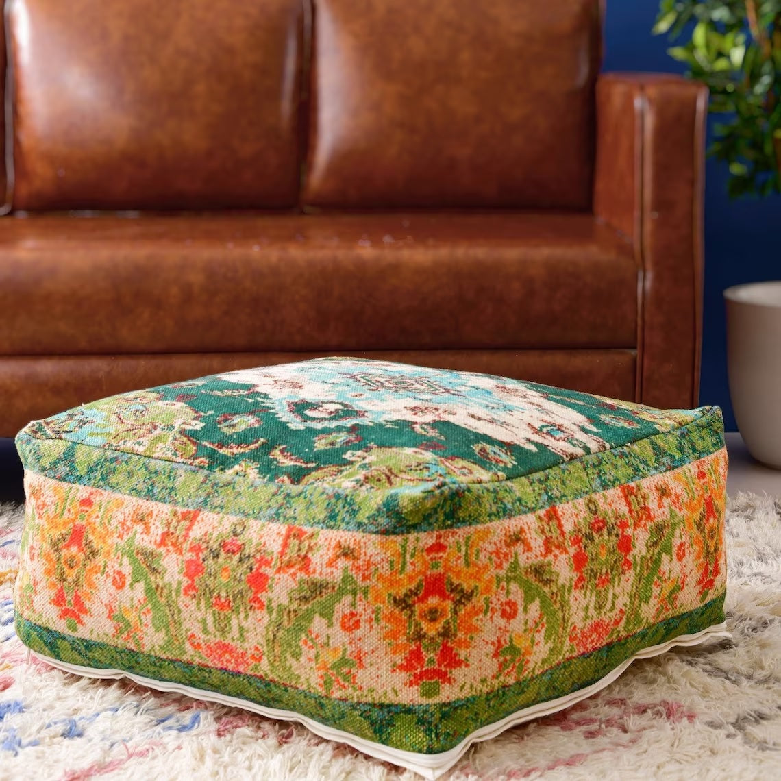 Cultural Iconography Chic Ottoman Cover - Green