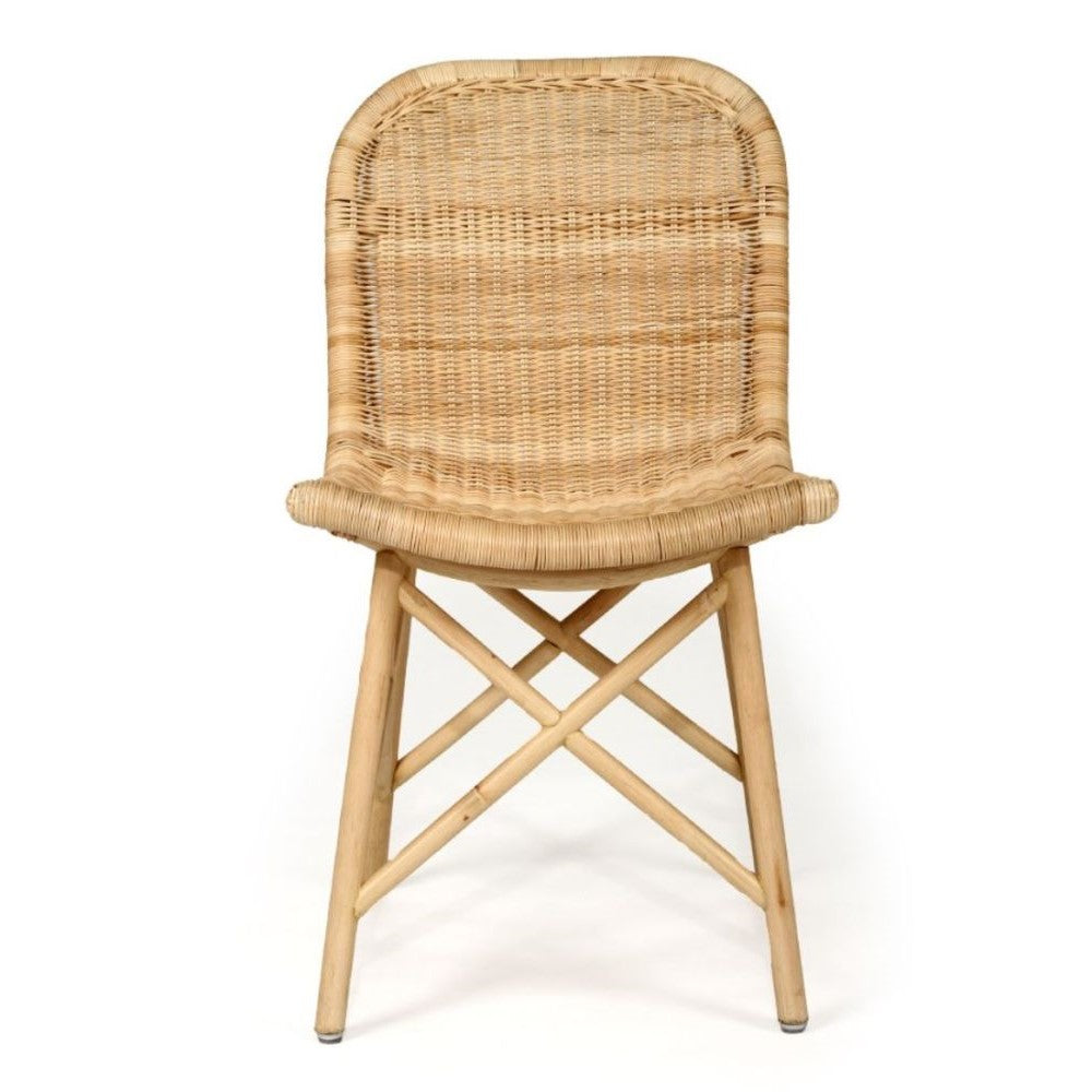 Curved Seat Natural Finish Rattan Dining Chair