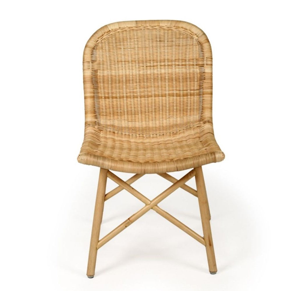 Curved Seat Natural Finish Rattan Dining Chair