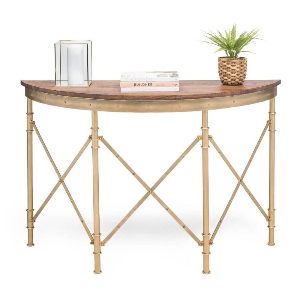 Curve Shaped French Brass Cross Legs Console Table