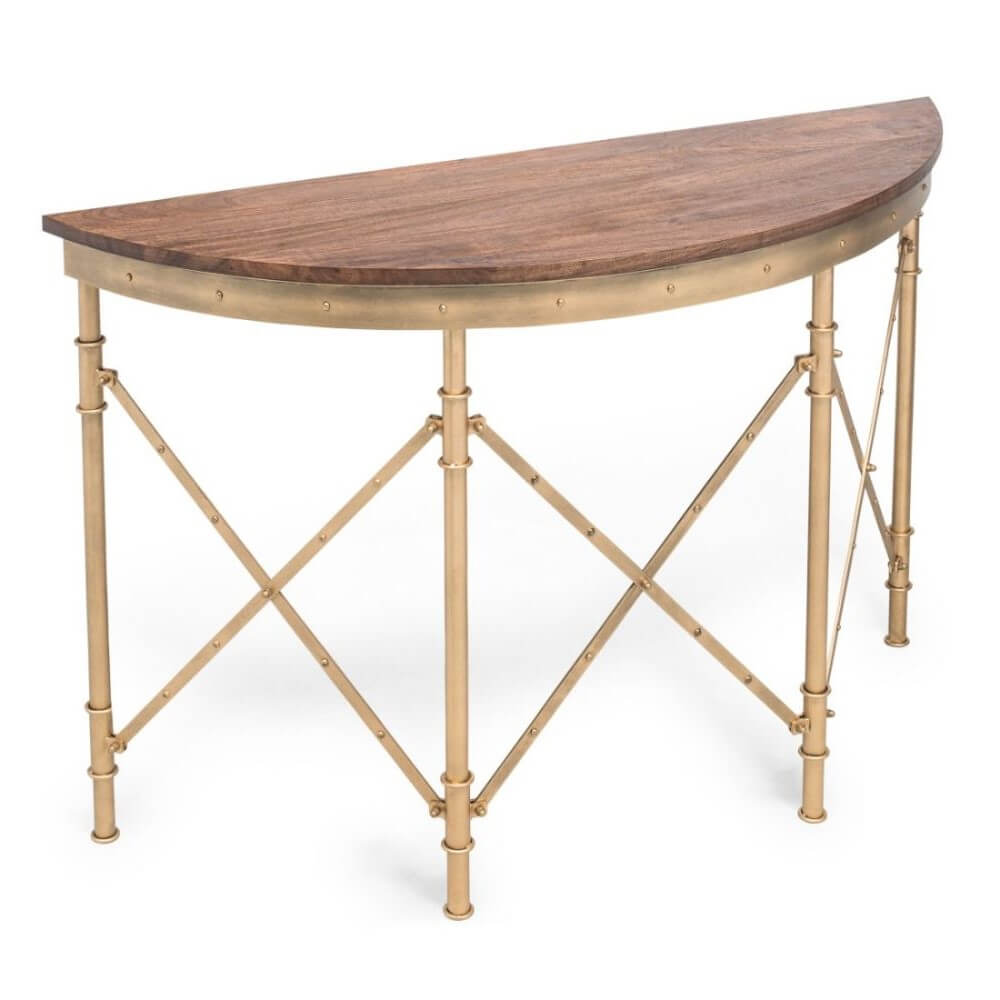 Curve Shaped French Brass Cross Legs Console Table