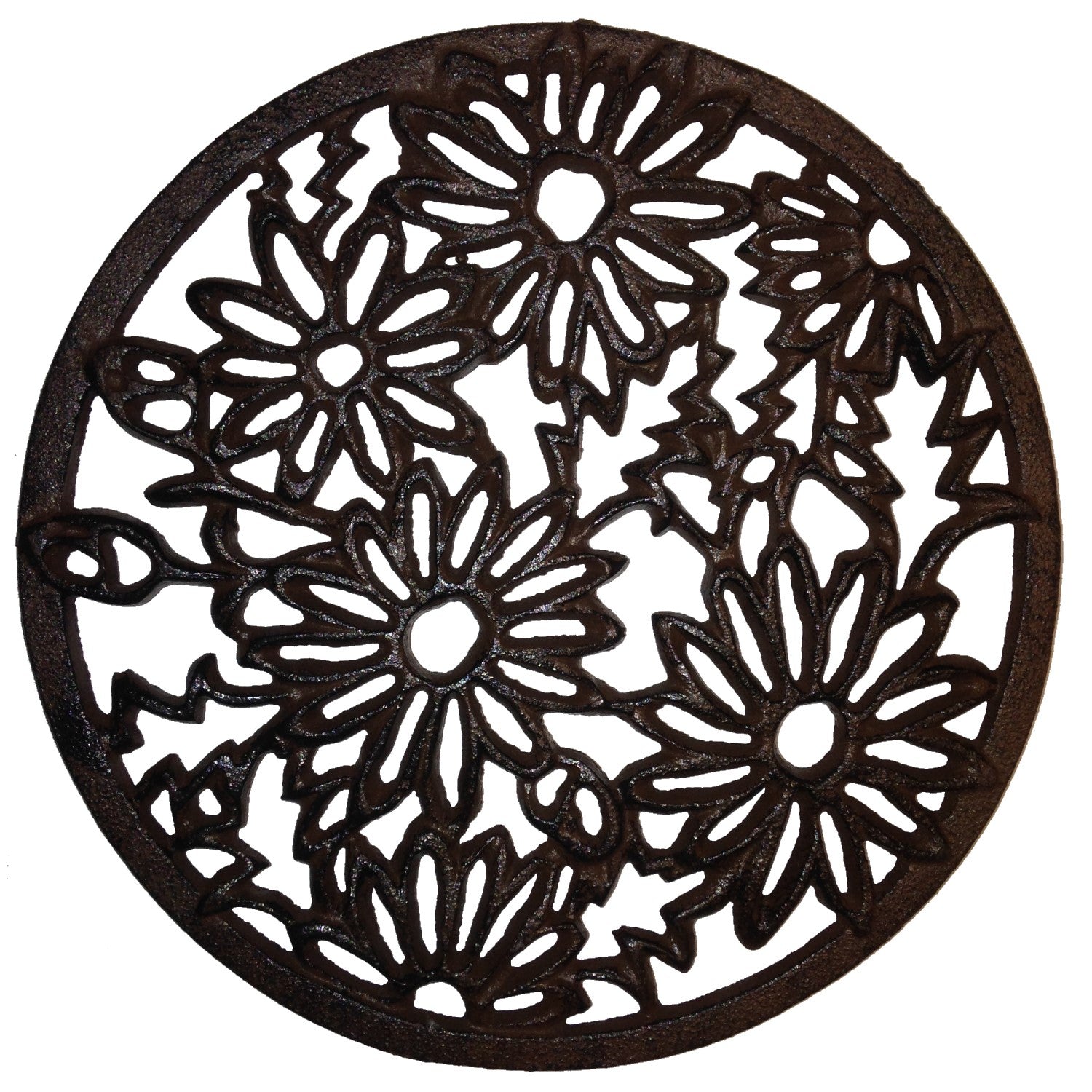 Daisy Delight Cast Iron Round Trivet - Antique Rust