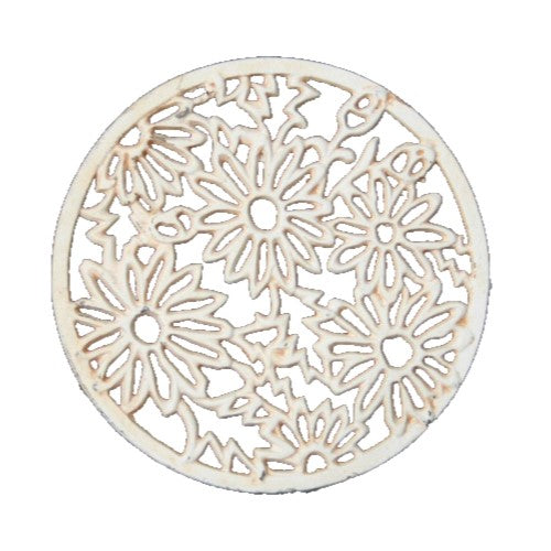 Daisy Delight Cast Iron Round Trivet - Antique White