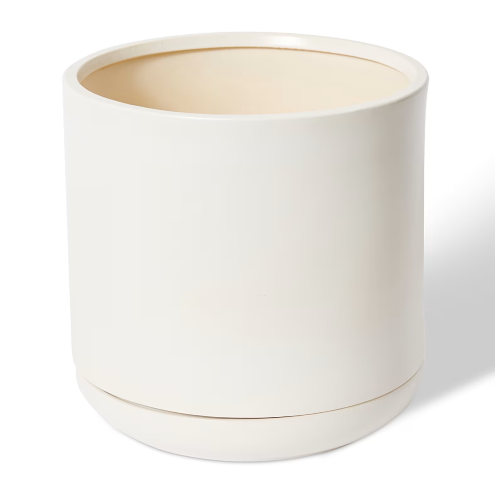 Decorative Angu Plant Pot with Tray - White - Available in 3 Sizes