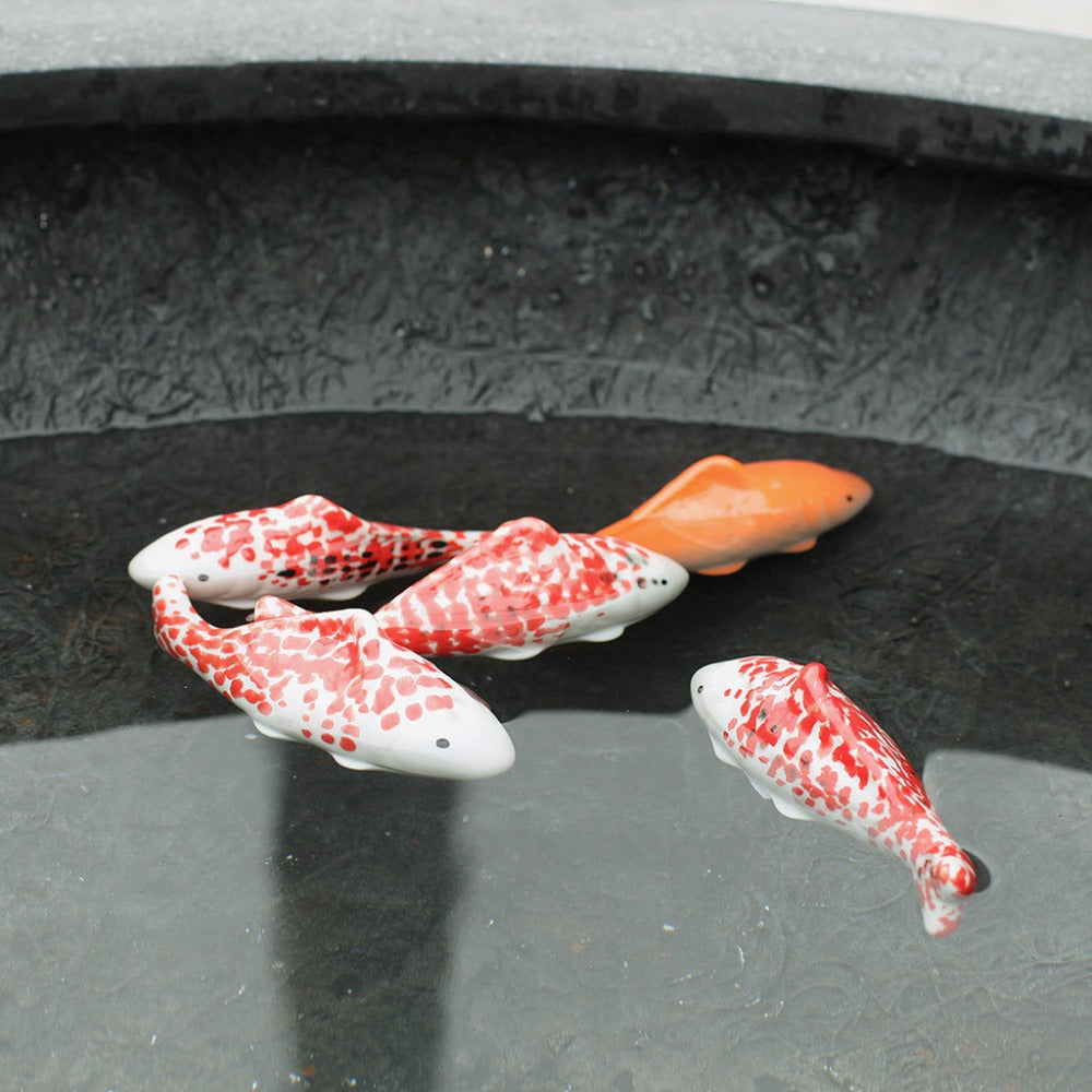 Decorative Floating Ceramic Red Koi - Set of 6