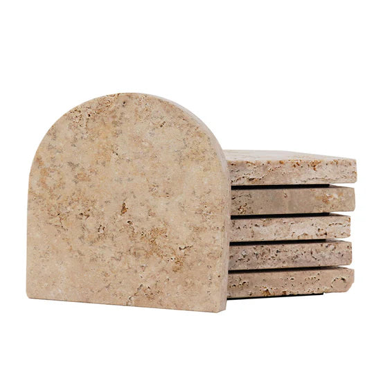 Decorative Marble D-Shaped Coasters - Beige