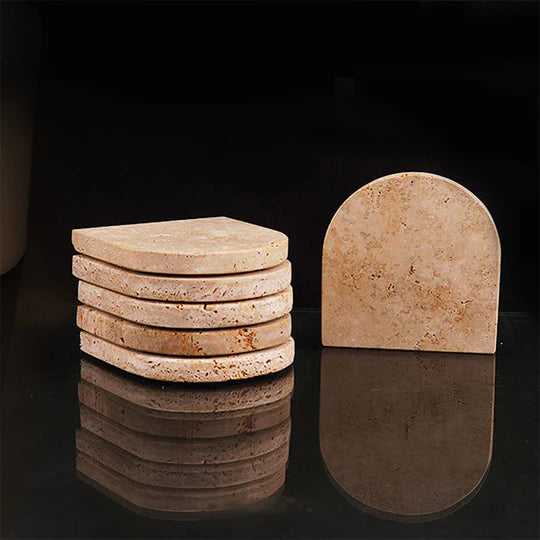 Decorative Marble D-Shaped Coasters - Beige