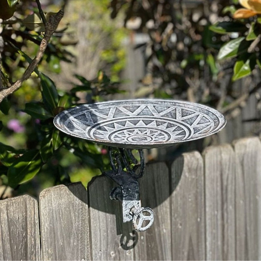 Decorative Mosaic Fence Bird Bath