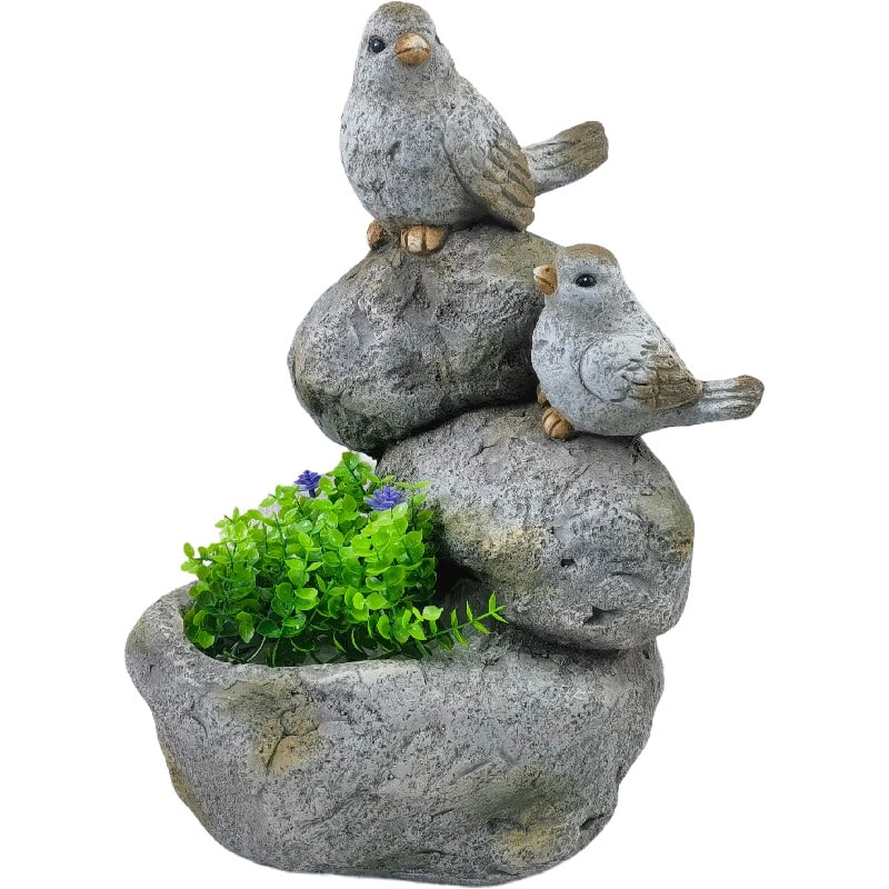 Decorative Perched Birds on Stones Planter - 30x20x40.5cms