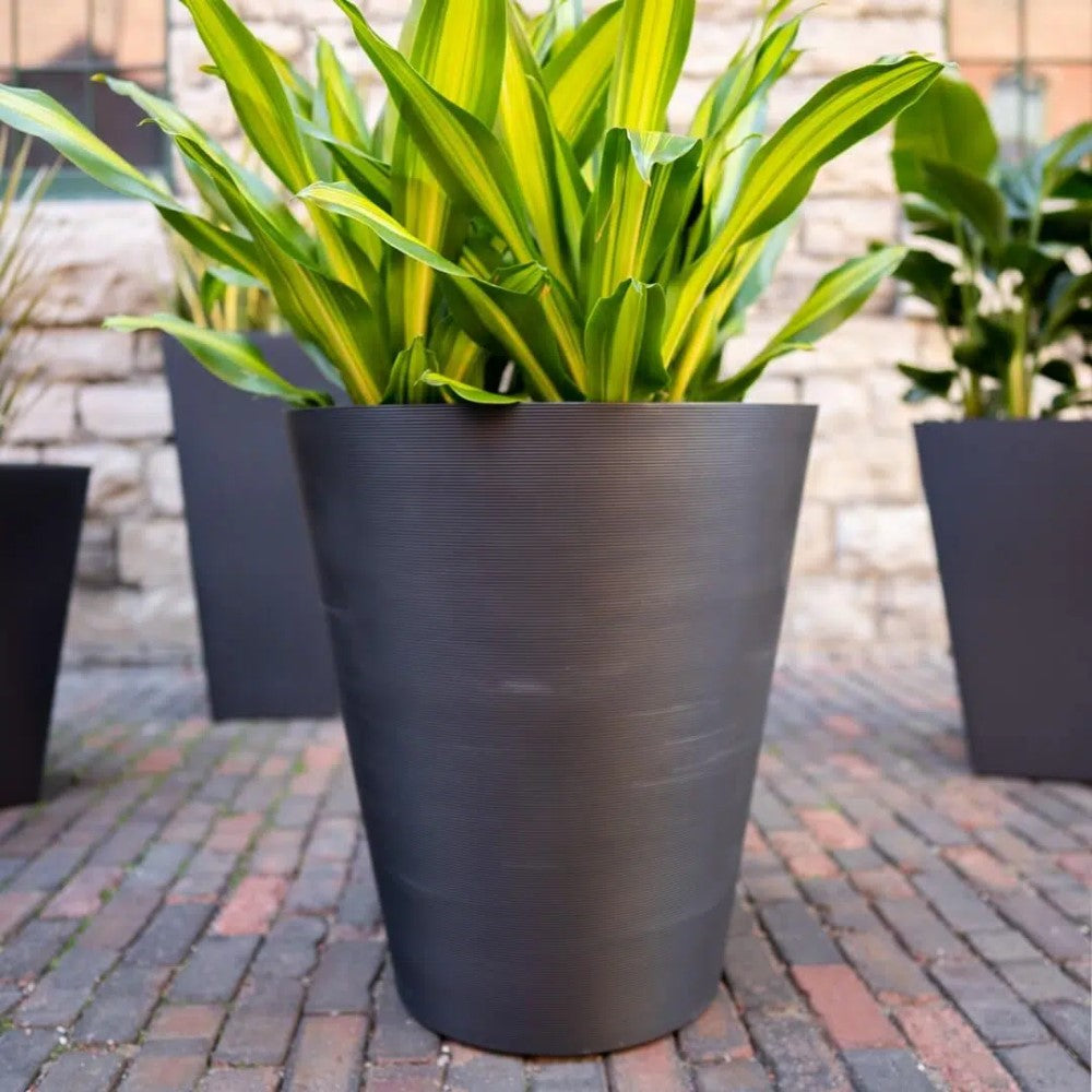 Decorative Textured Round Black Planter 47cms