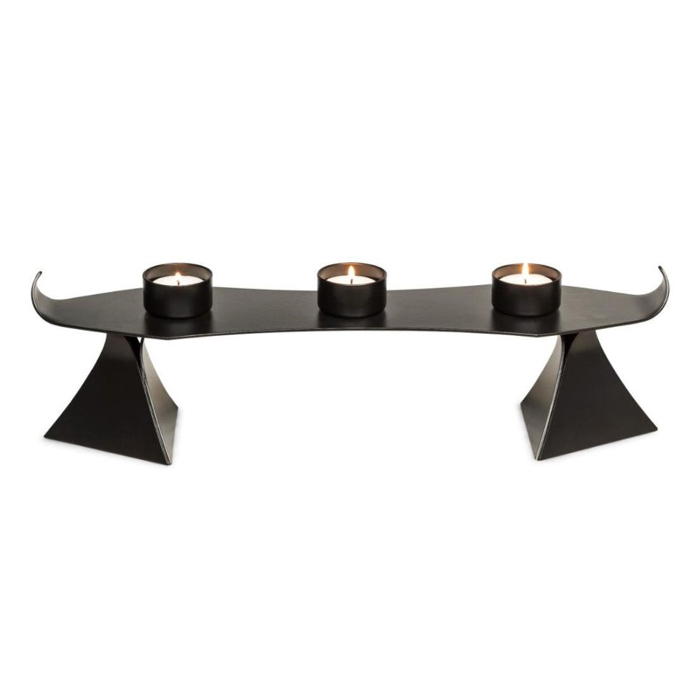 Decorative Triple Black Metal Tealight Holders On Stand