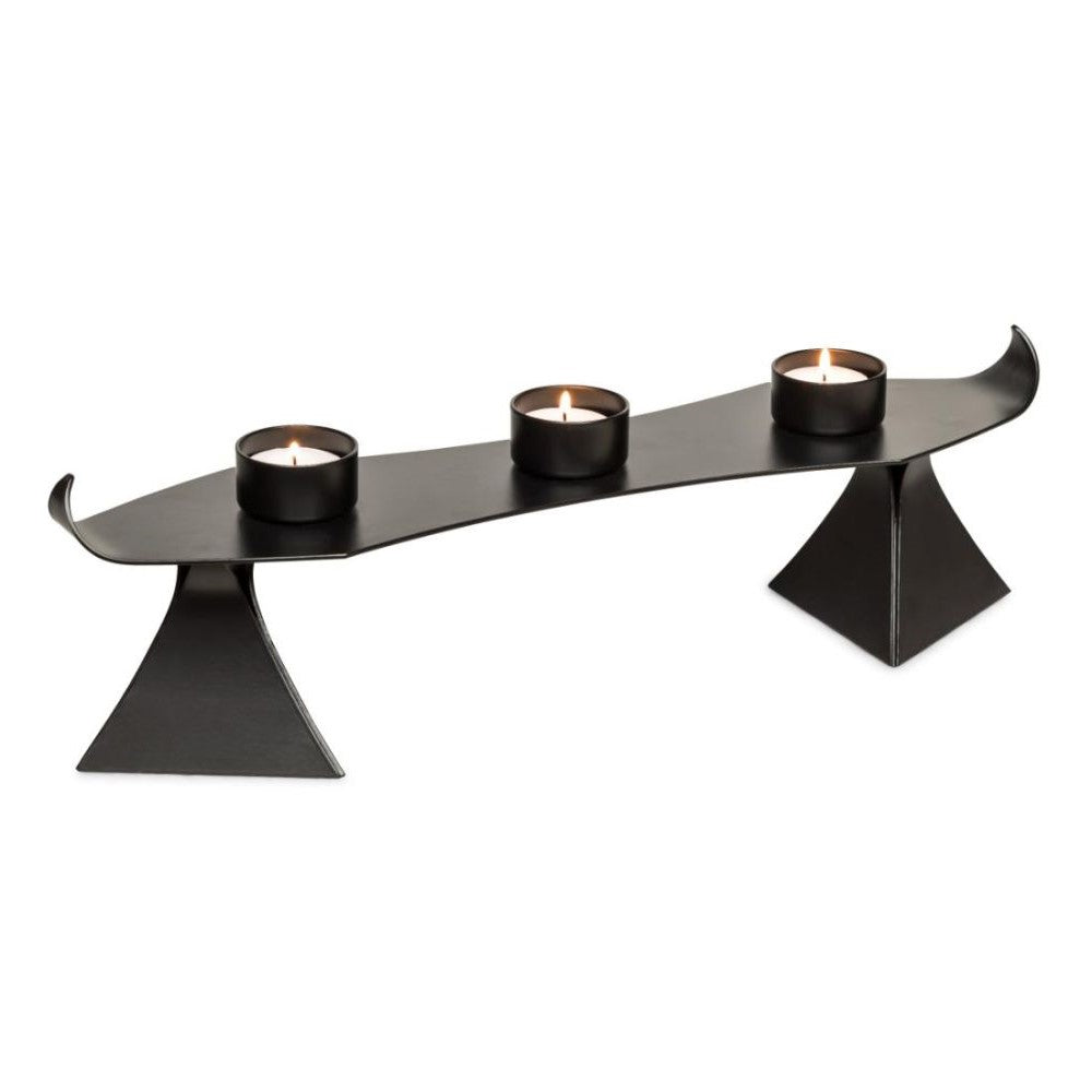 Decorative Triple Black Metal Tealight Holders On Stand