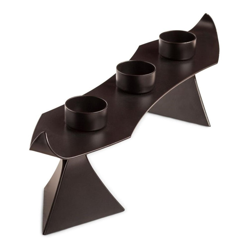 Decorative Triple Black Metal Tealight Holders On Stand