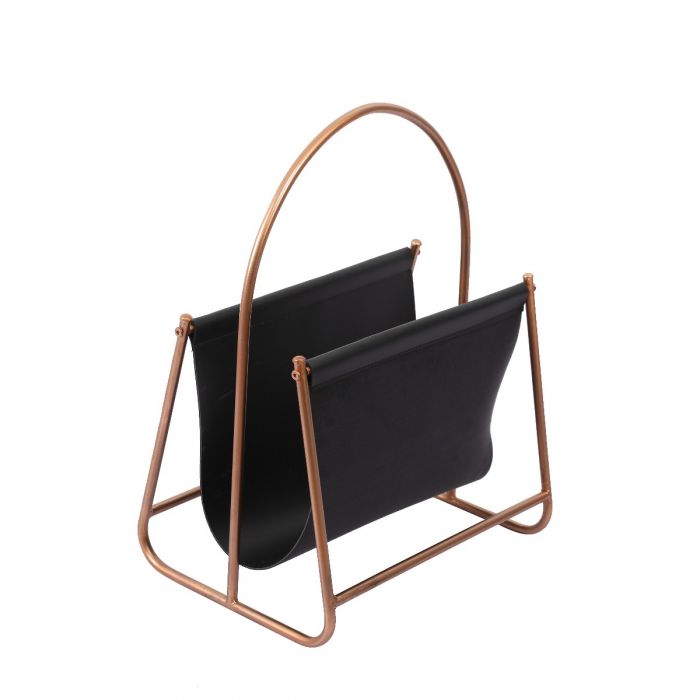 Derrick Modern Leather Metal Frame Magazine Holder - 53.5cms